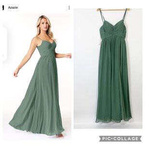 Azazie Green Pleated Maxi Dress for Weddings Guest Bridesmaid Party Ball SzA6